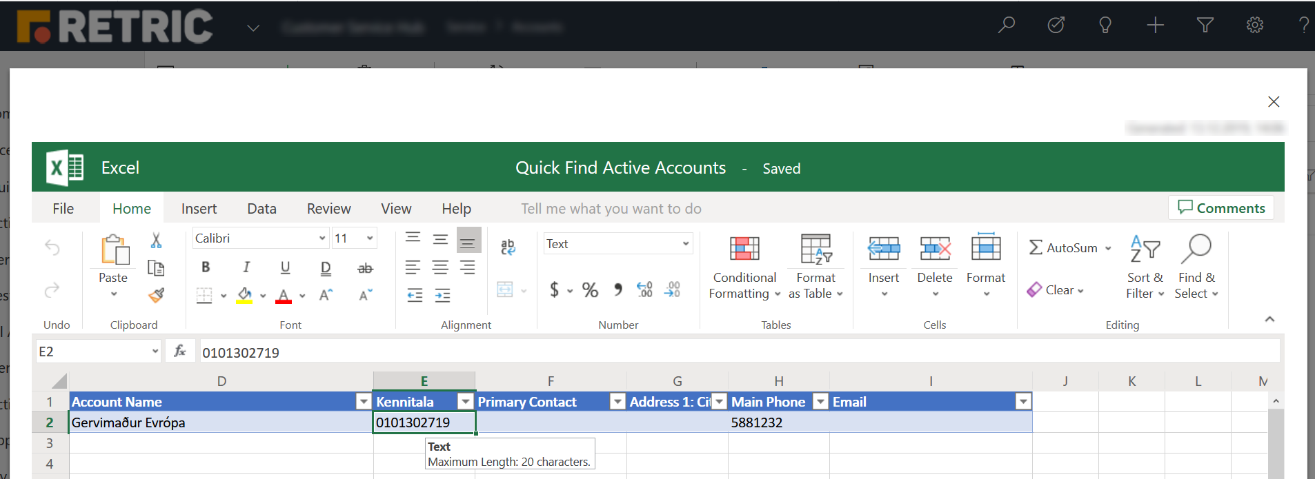 Edit Excel Online inline in Dynamics 365